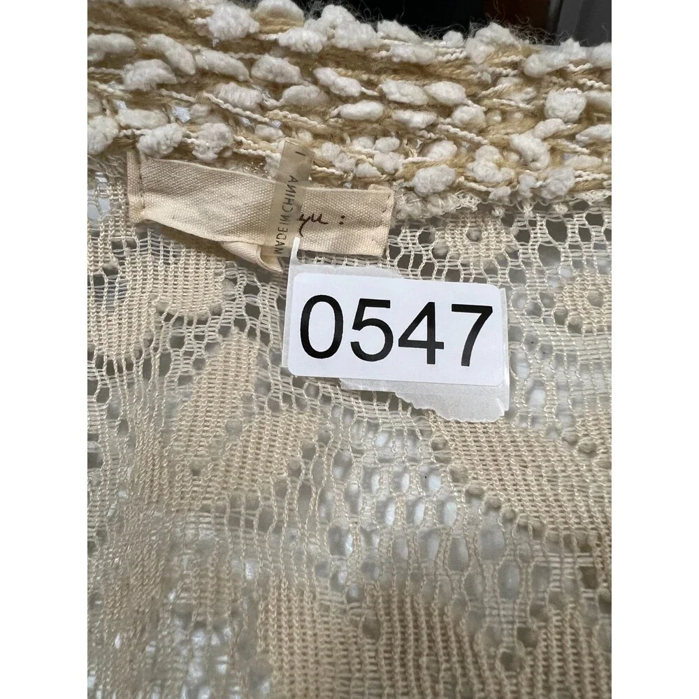 Ryu Women's Tan White Popcorn Long Open Cardigan With Tie Size S / M